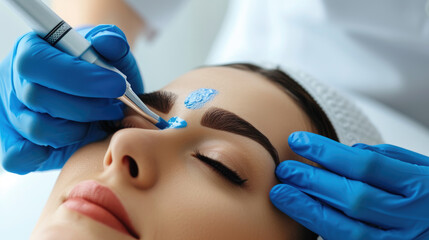Therapist's skilled hands, gloved, hold hydrafacial tool for precise skincare, expertise, Ai Generated.