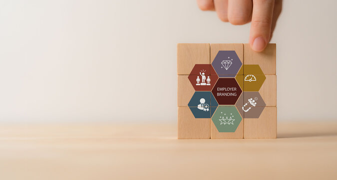 Employer branding concept. Strong employer brand, attractive employer, competitive job market and build a loyal and engaged workforce. Promoting brand, attracting top talent and retain employees.