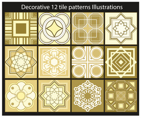 Decorative 12 tile patterns Illustrations