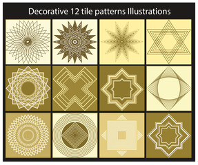 Decorative 12 tile patterns Illustrations