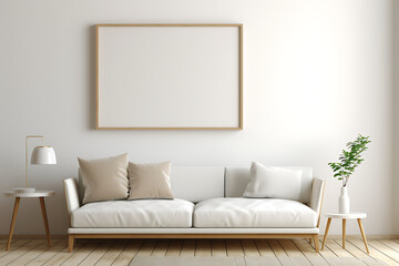 Fototapeta na wymiar Interior of modern living room with white sofa, 3d render