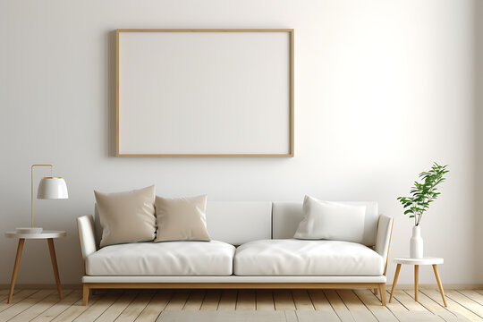 Interior of modern living room with white sofa, 3d render