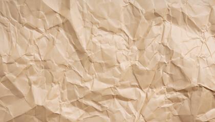 crumpled cream paper background texture from above, brown color abstraction