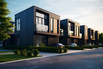 Modern apartment buildings exterior. Real estate concept. 3D Rendering
