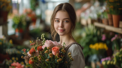 beauty woman florist with bouquet