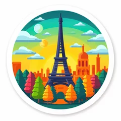 Fotobehang Paris  travel stickers for print on demand or a t-shirt design concept © STORYTELLER AI