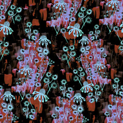 Flowers seamless pattern. Hand drawn watercolor drawing. Botanical illustration. Background for header, image for blog, decoration. Design of wallpaper, textiles, fabrics.