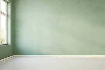 Empty room with green wall and white wooden floor - 3d rendering