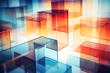 abstract 3d illustration of cubes in blue and orange light background