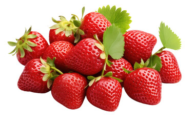 Group of Strawberries With Leaves on Transparent Background