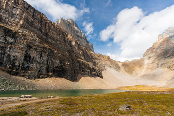 Sentinel Pass and Minnestimma Lake, Canadian Rockies. Banff National Park, Alberta, Canada.