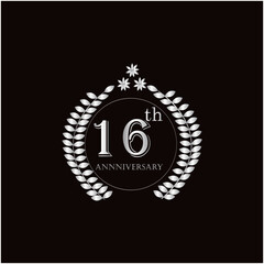 16th years of anniversary wishes with silver gradient color