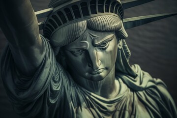 Obraz premium Liberty's Details: Aerial Close-Up of Statue of Liberty. Generative ai