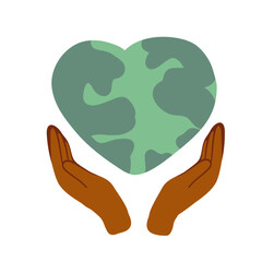Dark skin hands and heart shape planet earth day