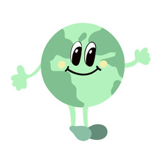 Groovy face flat design planet with hands character