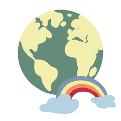 Planet and rainbow flat design green planet