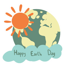 Happy earth day planet sun and clouds flat design