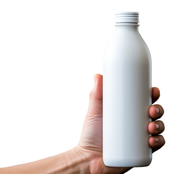 human hand holding a drink bottle with transparent background