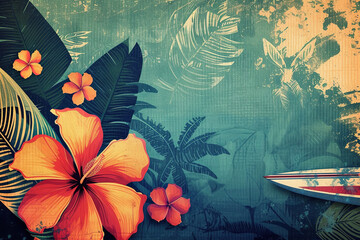 Hawaiian and surfing colorful elements concept - obrazy, fototapety, plakaty