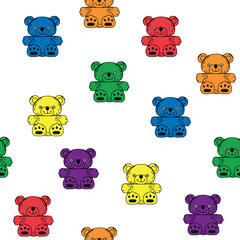 Seamless vector file with colored bears. For decoration of wallpapers, textiles and other children's animal themes