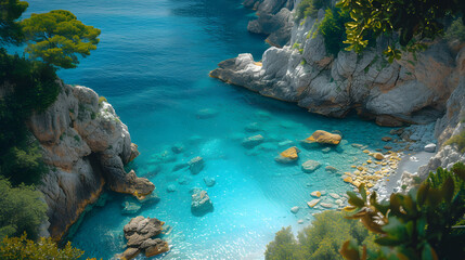A seaside cliff, with turquoise waters below as the background, during a serene morning along the Amalfi Coast