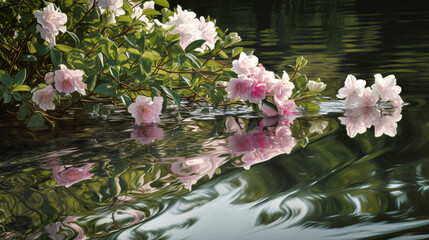 Snapdragon blossoms reflected in a tranquil pond