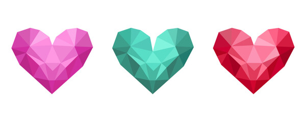 Origami pink, blue green and red paper heart vector illustration.