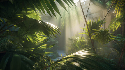 Bamboo Palm canopy basking in soft sunlight