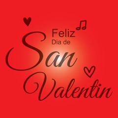 Feliz Dia De San Valentin handwritten text in Spanish meaning Happy Valentine's Day. Hand drawn lettering with hearts. Festive typography for greeting card template or poster concept. Romantic quote