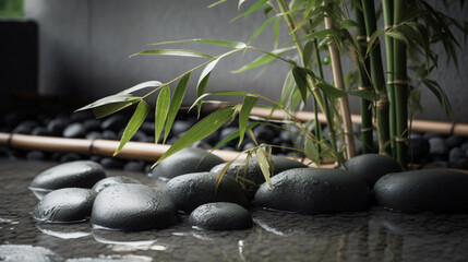 Obraz na płótnie Canvas Bamboo Palm leaves adding harmony to a Zen garden setting