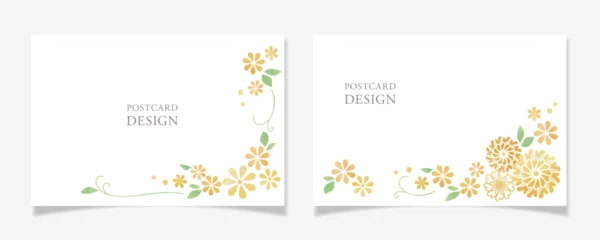 Foto op Plexiglas シンプルな花柄のポストカードデザインB【イエロー系／水彩塗】 © en thanks