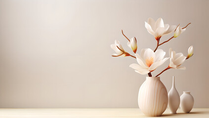 White flowers in a vase on a table ,  style Chinese , Japanese  , sunshine