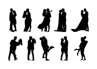 Couple vector silhouette woman girl man people in love black white isolated illustration happy young romantic silhouettes female vector