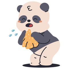 Cute baby panda sneeze vector cartoon character illustration isolated on a white background.