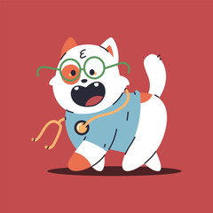 Cute kitten veterinarian doctor vector cartoon character illustration isolated on background.