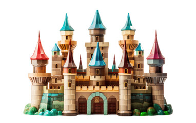 Toy Castle Made of Legos on Transparent Background - obrazy, fototapety, plakaty