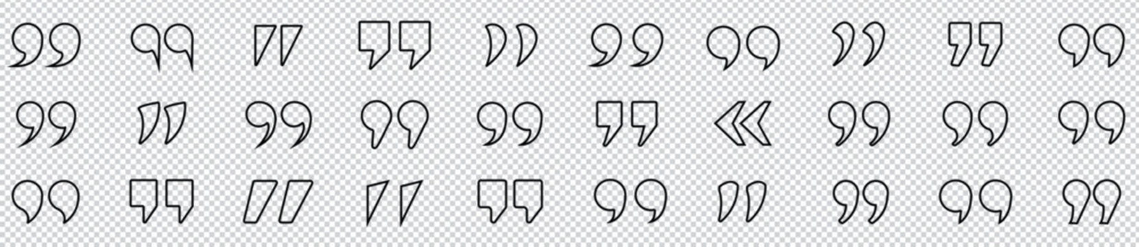 Quote line icon. Quote, quotation outline icons collection. Comma, quote mark vector icons collection