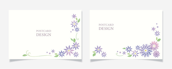 シンプルな花柄のポストカードデザインD【パープル系／水彩塗】 - obrazy, fototapety, plakaty