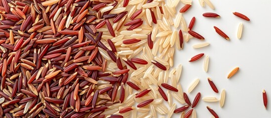 Close up of white background with isolated red and brown rice texture. - Powered by Adobe