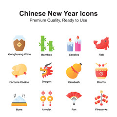 Pack of chinese new year icons in trendy style