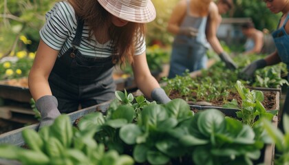 mid shot, a gardener, wearing a hat, working on a vegetable patch, in summer