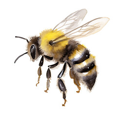 AI-Generated Watercolor Bee Clip Art Illustration. Isolated elements on a white background.	