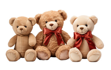 Group of Three Teddy Bears Sitting Together on Transparent Background