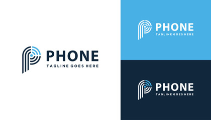 Circular Initial Letter P with WiFi Signal Radar Frequency Sign for Business Brand Inspiration Logo Design