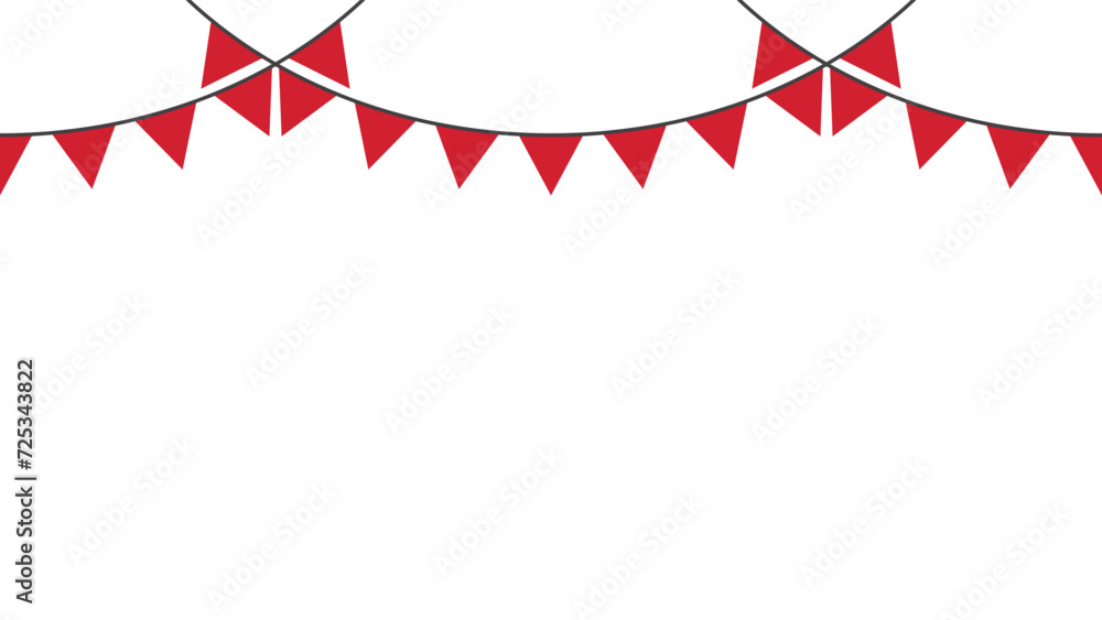 Wall mural seamless red triangle party bunting border. birthday party decoration. flat vector illustration.