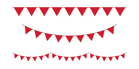 Set of seamless red triangle party bunting border. birthday party decoration. Flat vector illustration. © K Ching Ching