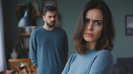 Amidst a cheating affair, a man and woman face conflict and disregard at home, potentially leading to a breakup. - obrazy, fototapety, plakaty