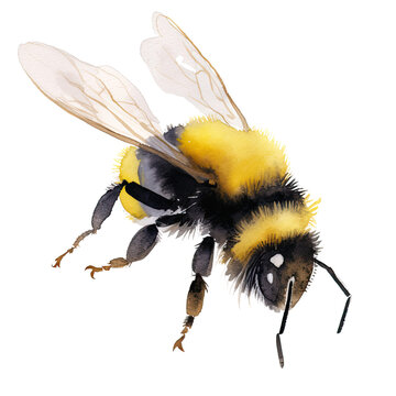 AI-Generated Watercolor Bee Clip Art Illustration. Isolated elements on a white background.	