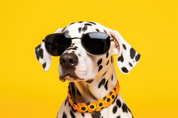 Stylish Dalmatian Pup Rocks Yellow Sunglasses and Polka Dot Charm Generative AI