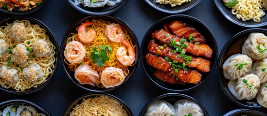 Choose from a variety of lunch options delivered to your location like dumplings, chicken noodles, chicken rice, and salmon pasta.